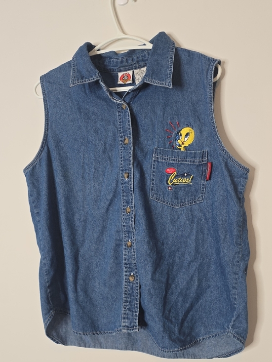 Warner Bros. Jackets & Blazers - Y2k Warner Bros. Looney Tunes Denim Shirt with Tweety Bird